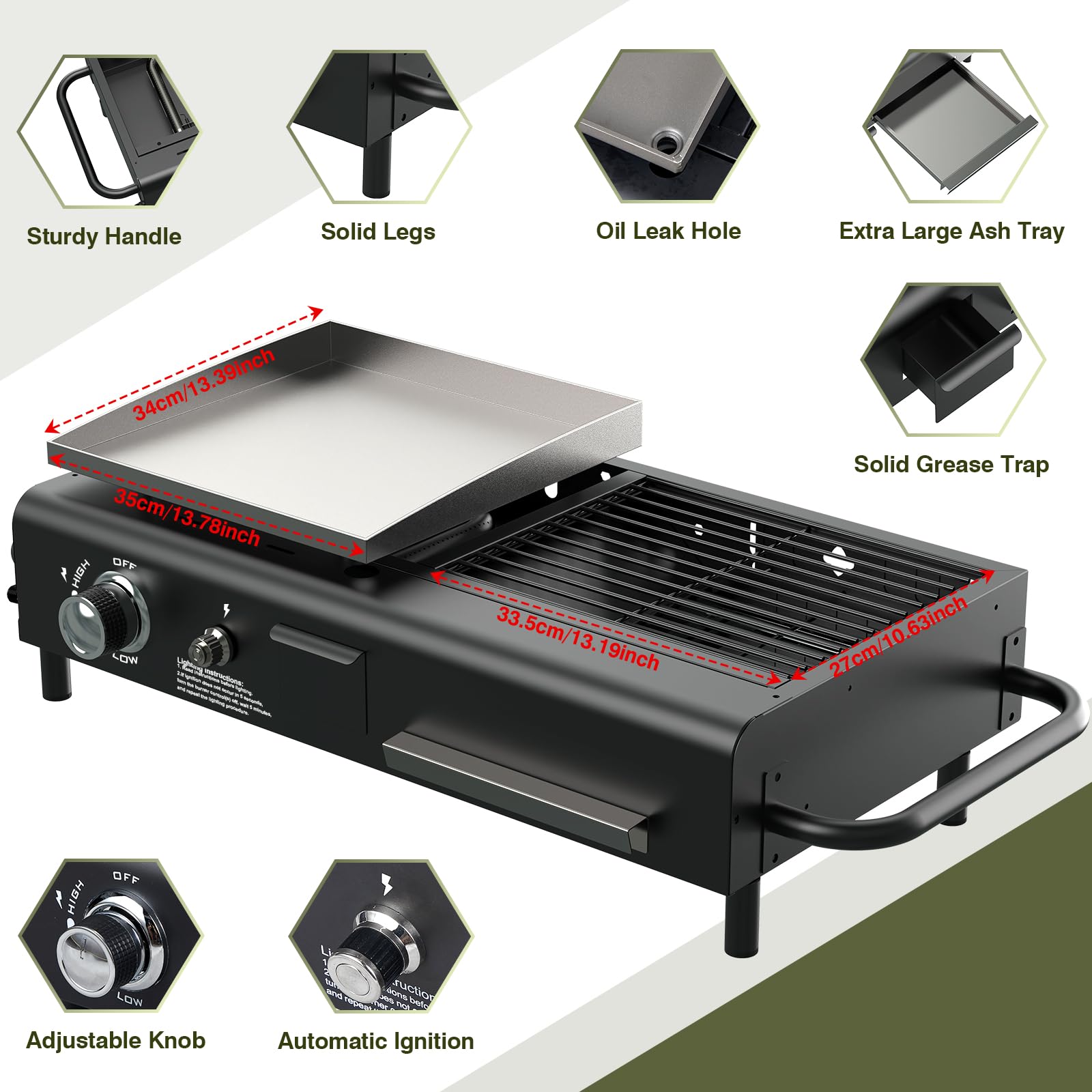 Frizi Propane & Charcoal Grill Combo Griddle Tabletop