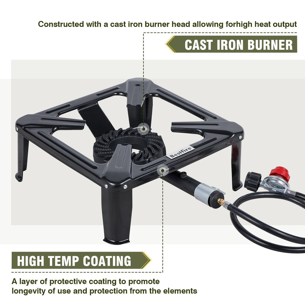 Frizi High Pressure Propane Burner, 120,000 BTU Single Propane Stove with 4.1ft 0-20 PSI Adjustable Hose