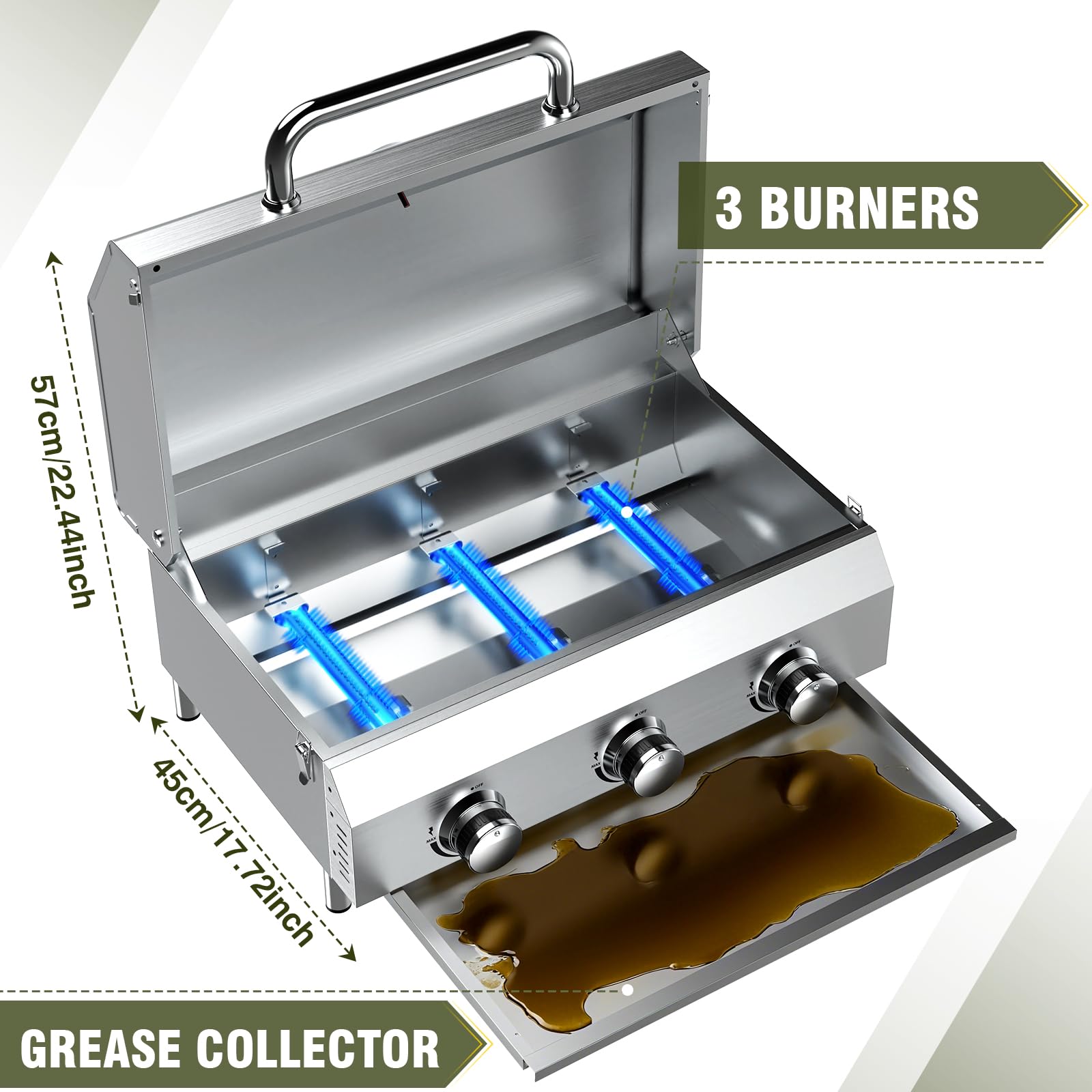 Frizi 3-Burner Tabletop Gas Grill