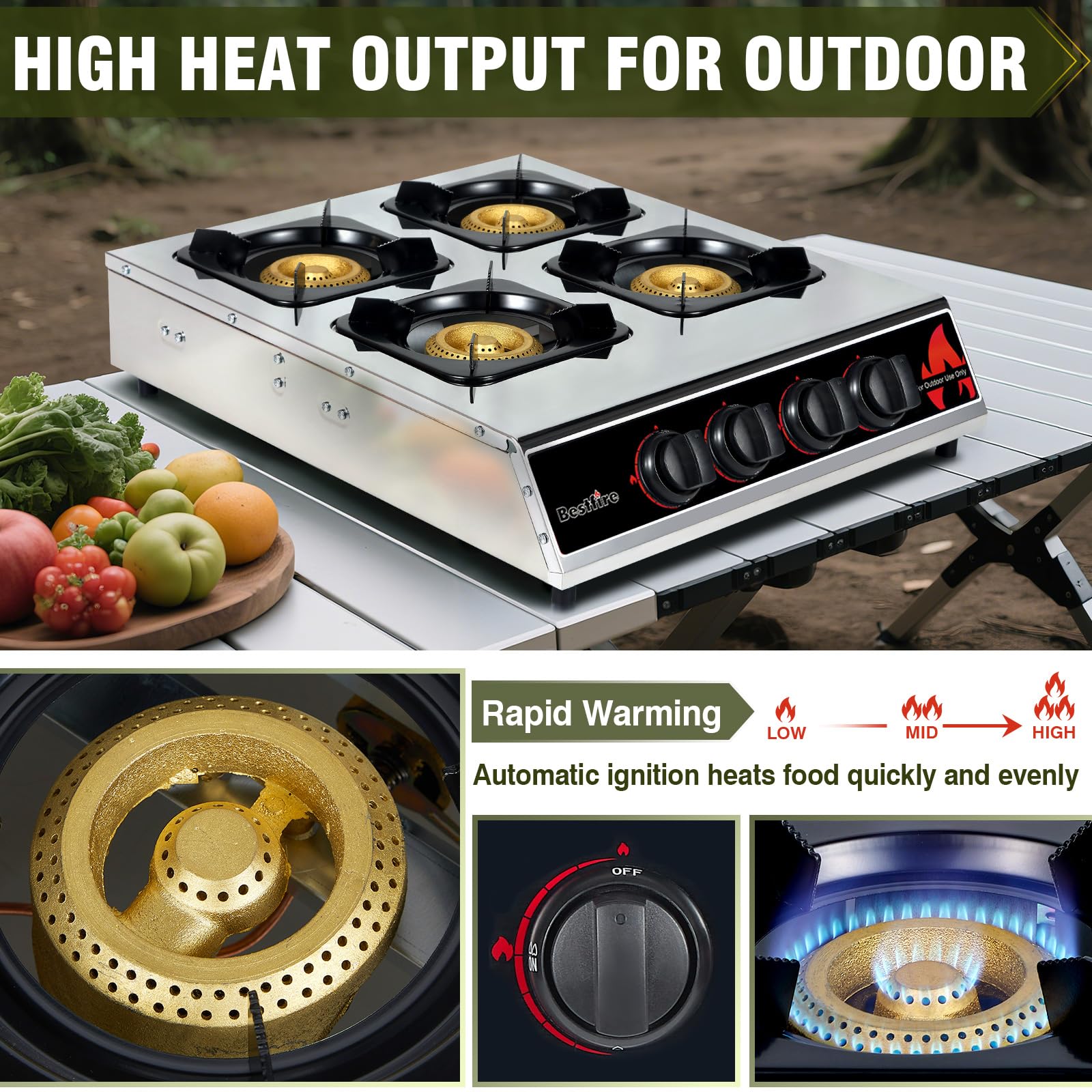 Frizi 4 Burner Propane Gas Stove 40,000 BTU