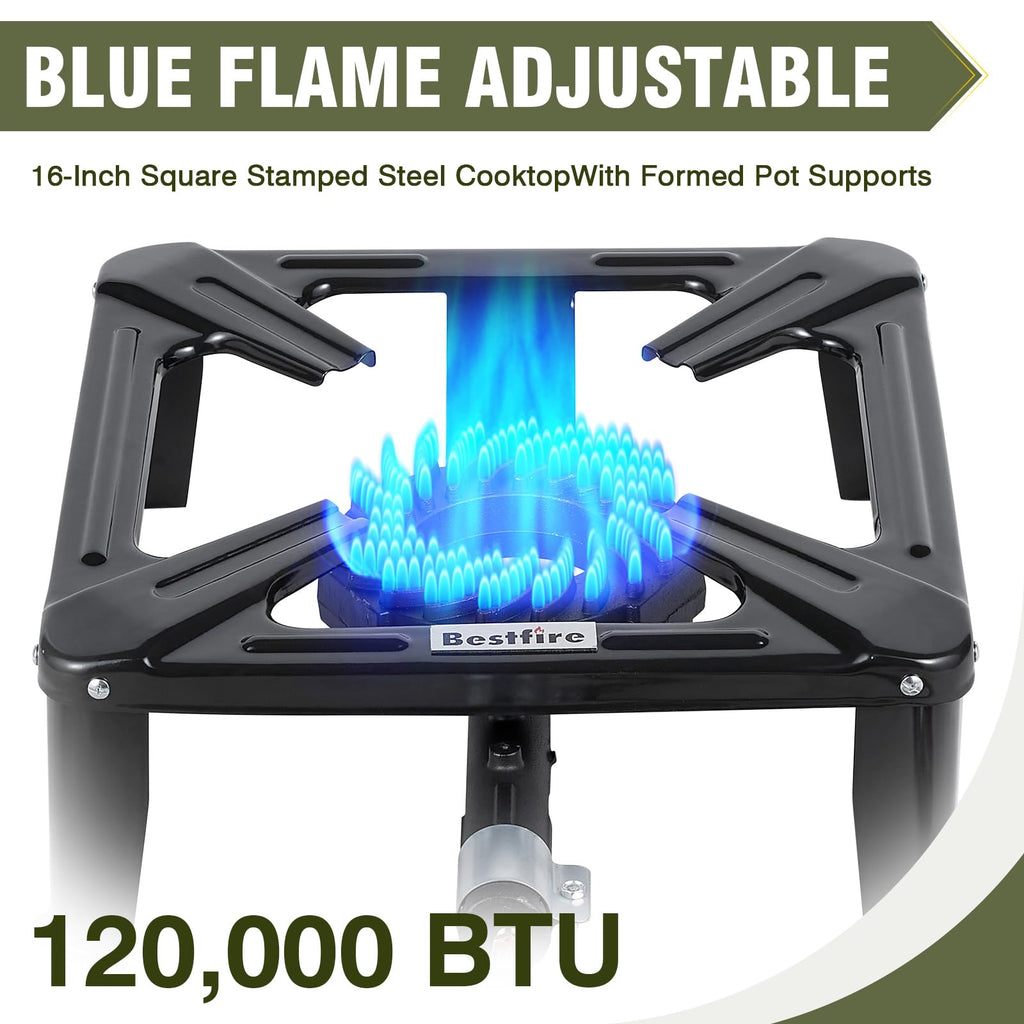 Frizi High Pressure Propane Burner, 120,000 BTU Single Propane Stove with 4.1ft 0-20 PSI Adjustable Hose