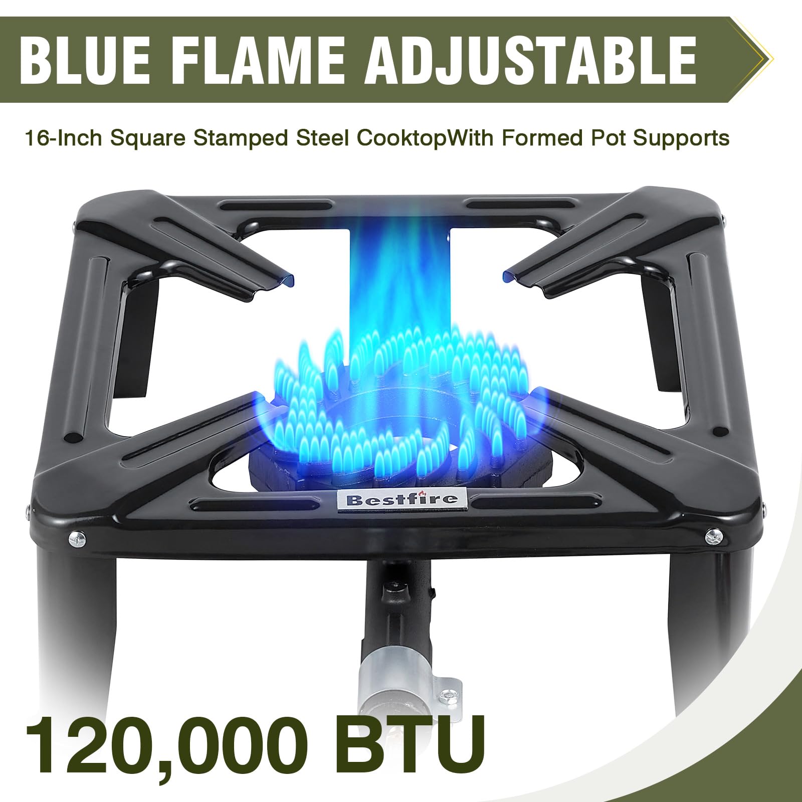 Frizi High Pressure Propane Burner, 120,000 BTU Single Propane Stove with 4.1ft 0-20 PSI Adjustable Hose