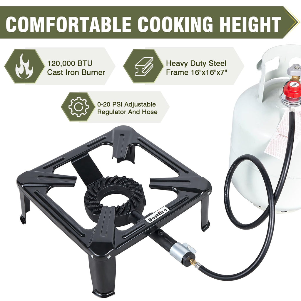 Frizi High Pressure Propane Burner, 120,000 BTU Single Propane Stove with 4.1ft 0-20 PSI Adjustable Hose