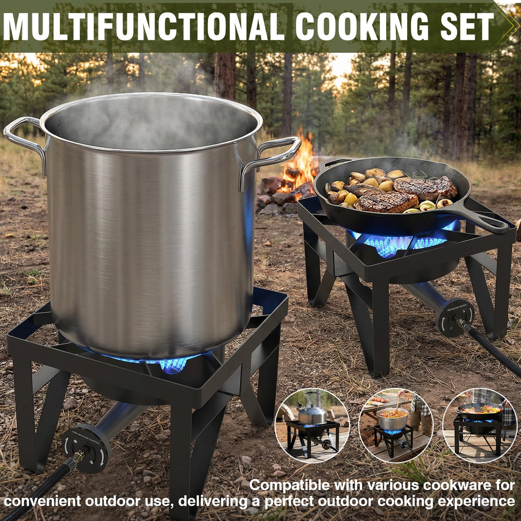 Frizi 200,000 BTU High-Performance Propane Burner, Heavy Duty Outdoor Gas Stove with Adjustable 0-20 PSI Regulator
