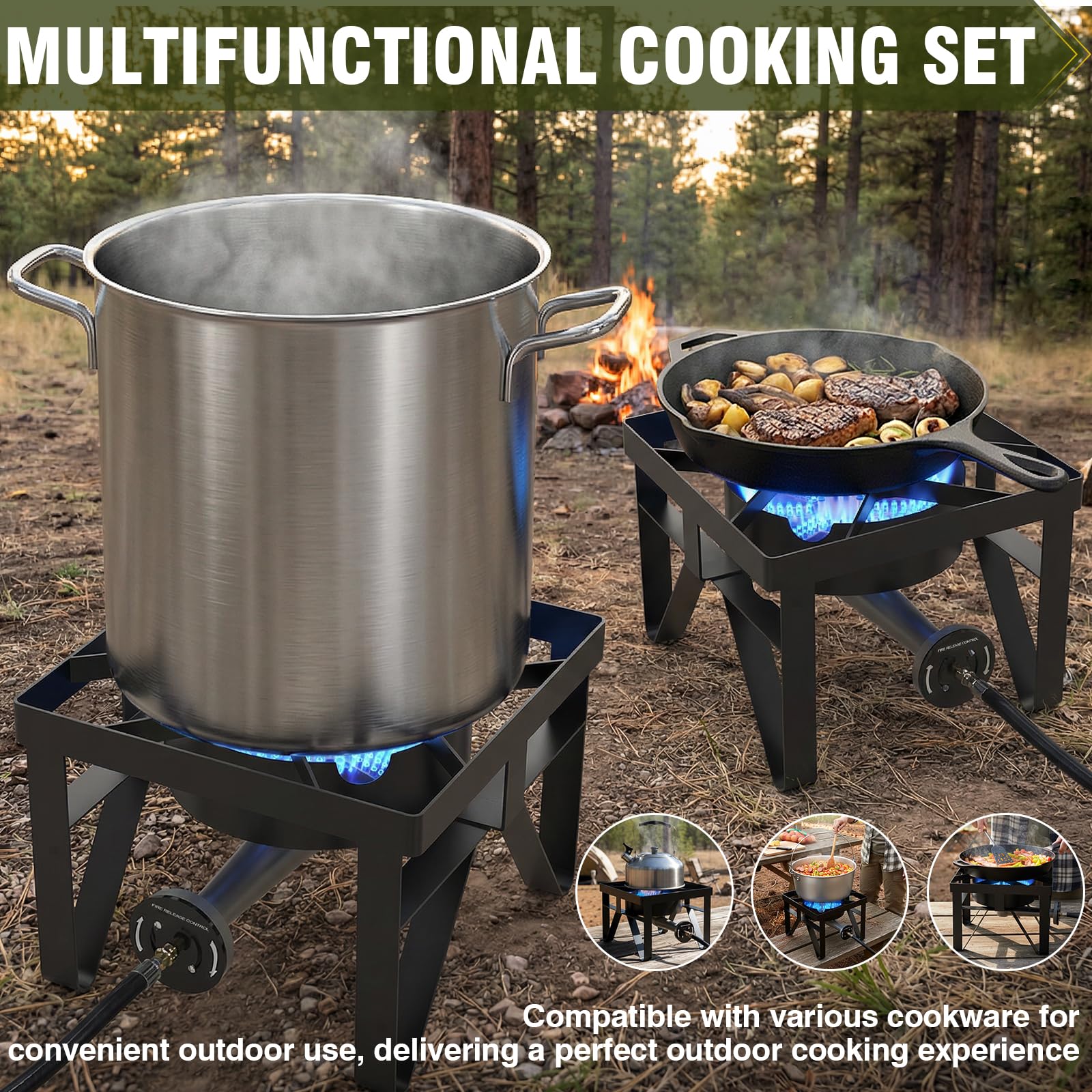 Frizi 200,000 BTU High-Performance Propane Burner, Heavy Duty Outdoor Gas Stove with Adjustable 0-20 PSI Regulator